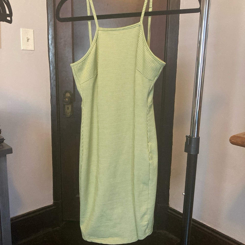 Green Checkered Spaghetti Strap Dress